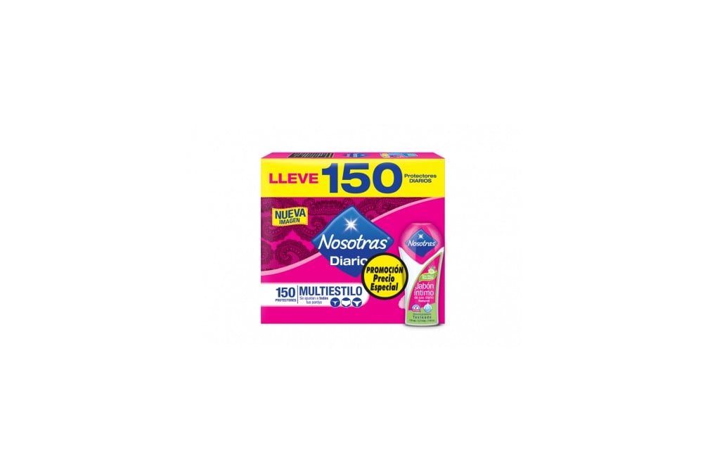 Oferta Protectores Diarios Nosotras Multiestilo 150 Unds + Jabón Intimo Nosotras Frescura Extrema 130 Ml