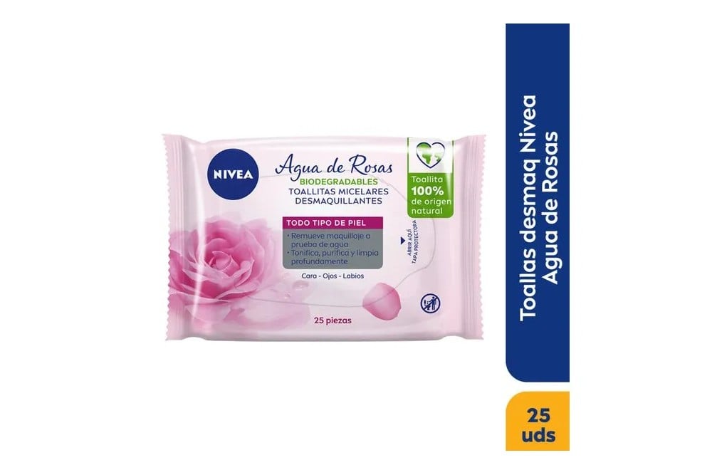 TOALLITAS DESMAQUILLANTES NIVEA AGUA DE ROSAS 25 UNDS