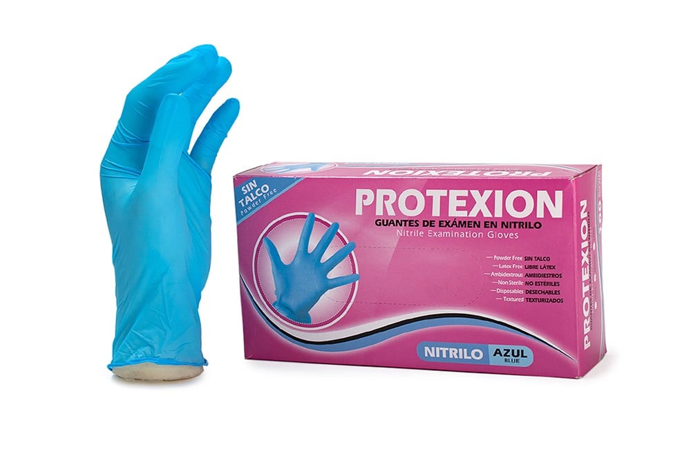 Guantes De Examen Protexion En Nitrilo Azul 100 Unds
