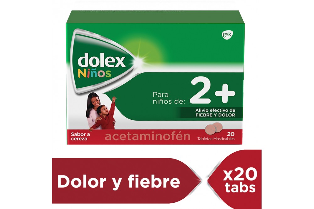Dolex Niños 2+ Caja Con 20 Tabletas Masticables 