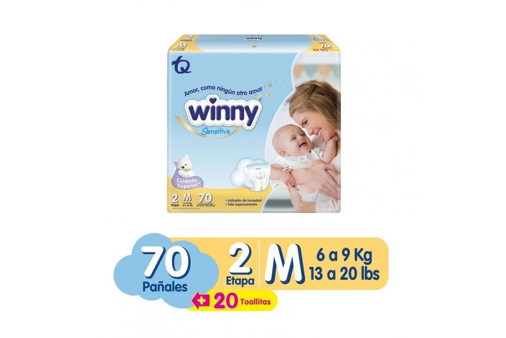 Oferta Pañales Winny Sensitive Etapa 2 70Und + Toallitas 20 Und