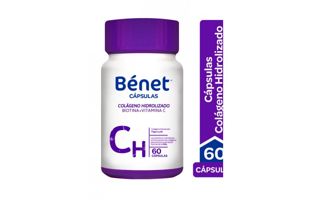 COLAGENO HIDROLIZADO-BIOTINA-VITAMINA C BENET 60 CÁPSULAS