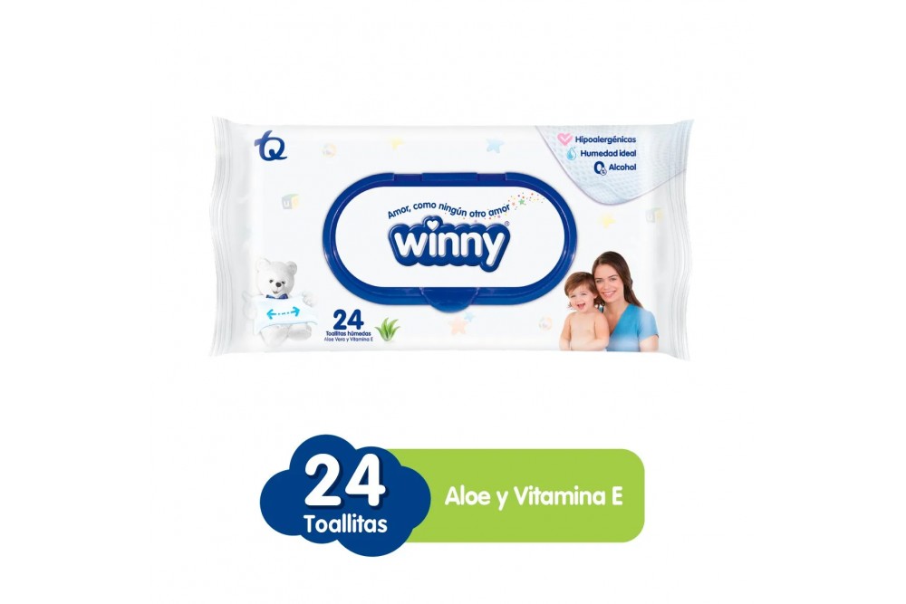 Toallitas Húmedas Winny Áloe Y Vitamina E 24 Unds