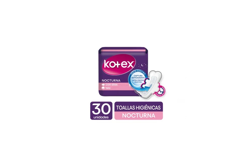 Toallas Kotex Nocturna Con Alas 30 Unds