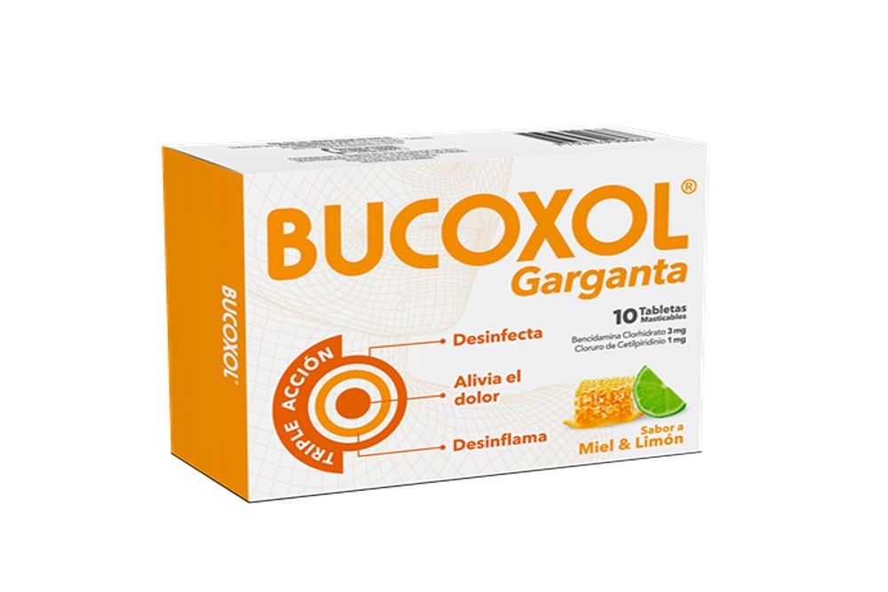 Bucoxol Sabor Miel & Limón Caja Con 10 Tabletas Masticables