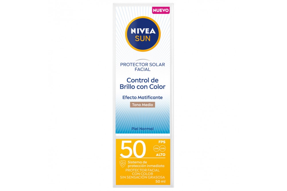 PROTECTOR SOLAR FACIAL NIVEA SUN SPF 50 control brillo con color 50 ml
