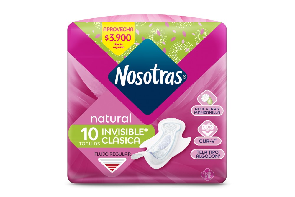 Toallas Higiénicas Nosotras Natural Invisible Con Alas 10 UndS