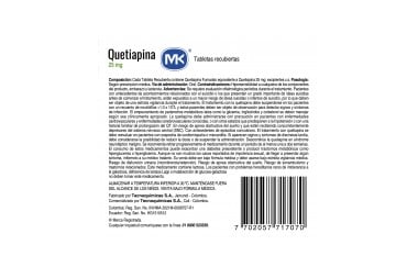 Quetiapina 25 Mg 30 Tabletas Recubiertas