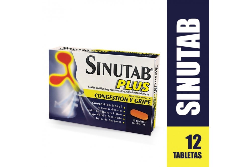 Analgésico Sinutab Plus Congestión Y Gripe 12 Tabletas