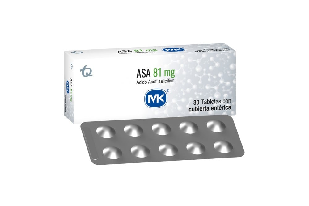 Asa Mk Acido Acetilsalicílico 81 Mg 30 Tabletas Con Cubierta Entérica