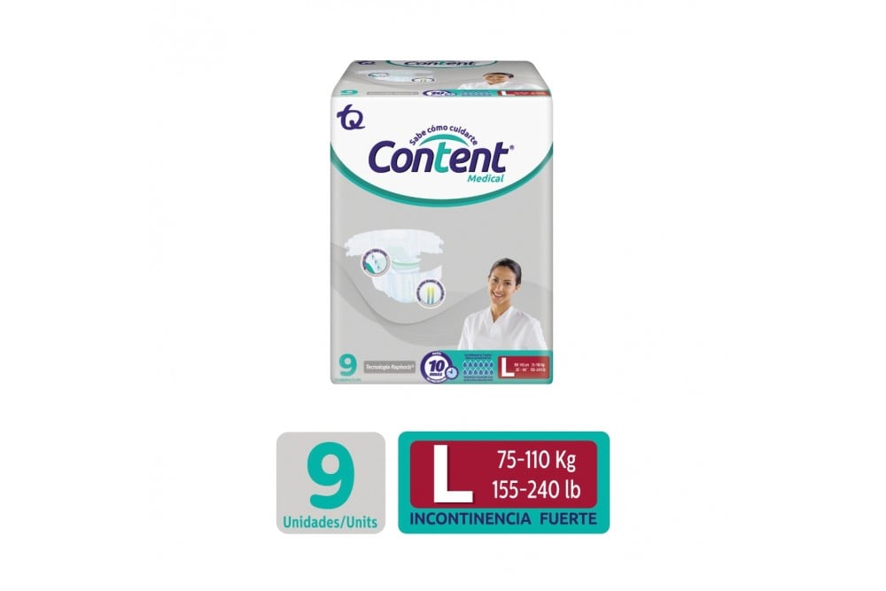 Pañales Desechables Content Medical Talla L 9 Unds