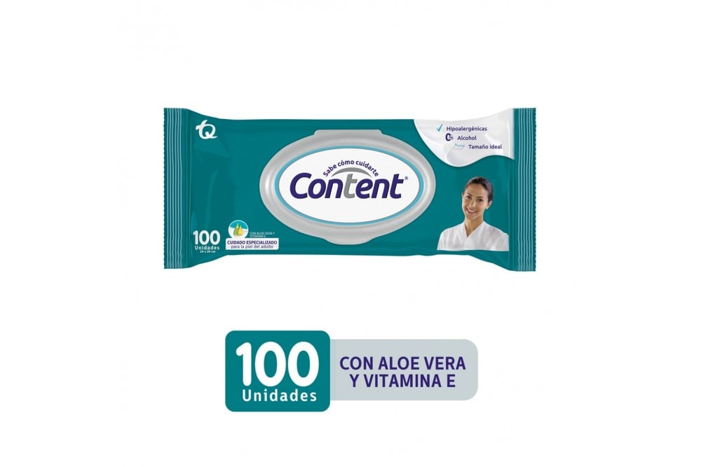 Toallas Húmedas Content Con Aloe Vera y Vitamina E 100 Unds