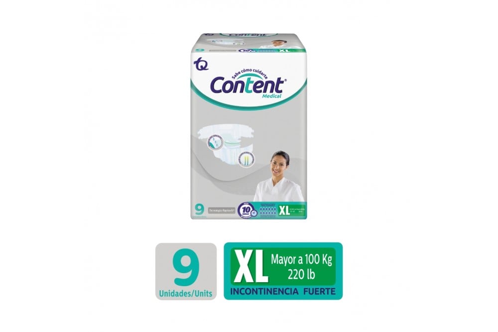 Pañales Desechables Content Medical Talla XL 9 Unds