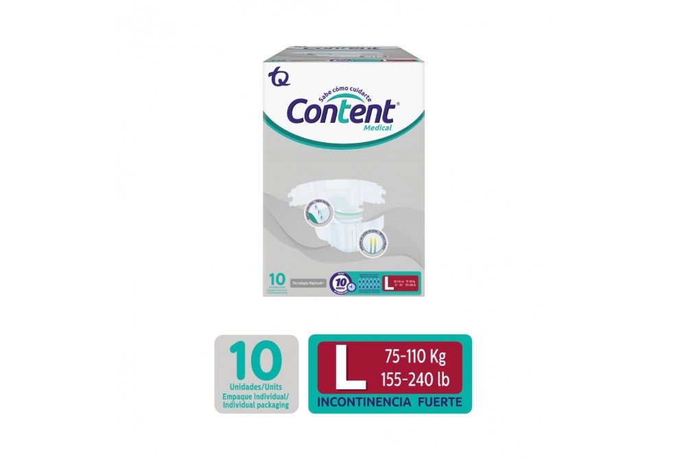 Pañales Desechables Content Medical Talla L 10 Unds