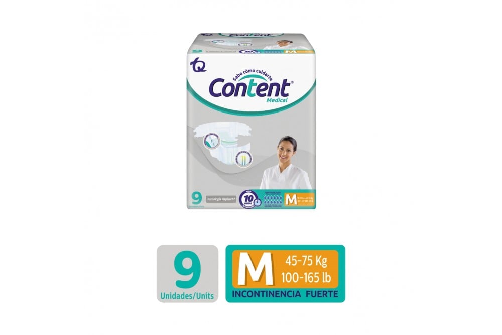 Pañales Desechables Content Medical Talla M 9 Unds