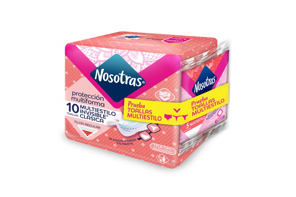 Oferta Toallas Higiénicas Nosotras Multiestilo Clasica 10 Unds + 5 Protectores