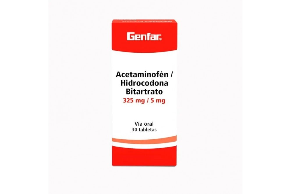 Acetaminofen / Hidrocodona Bitartrato 325mg/5 mg Genfar 30 Tabletas