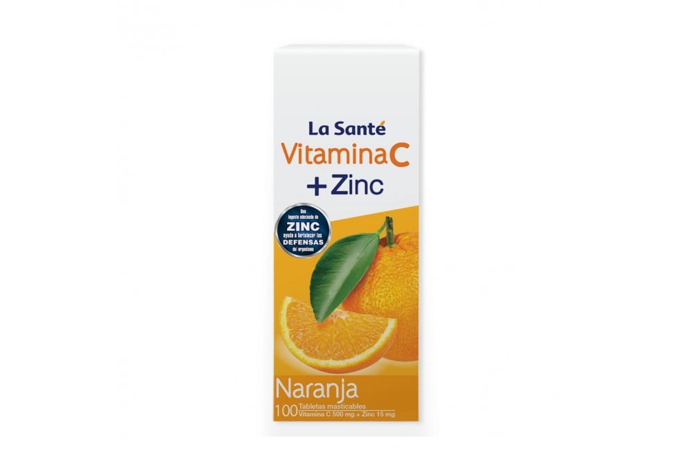 Vitamina C + Zinc La Santé  500 Mg /15 Mg Sabor Naranja 100 Tabletas MAsticables