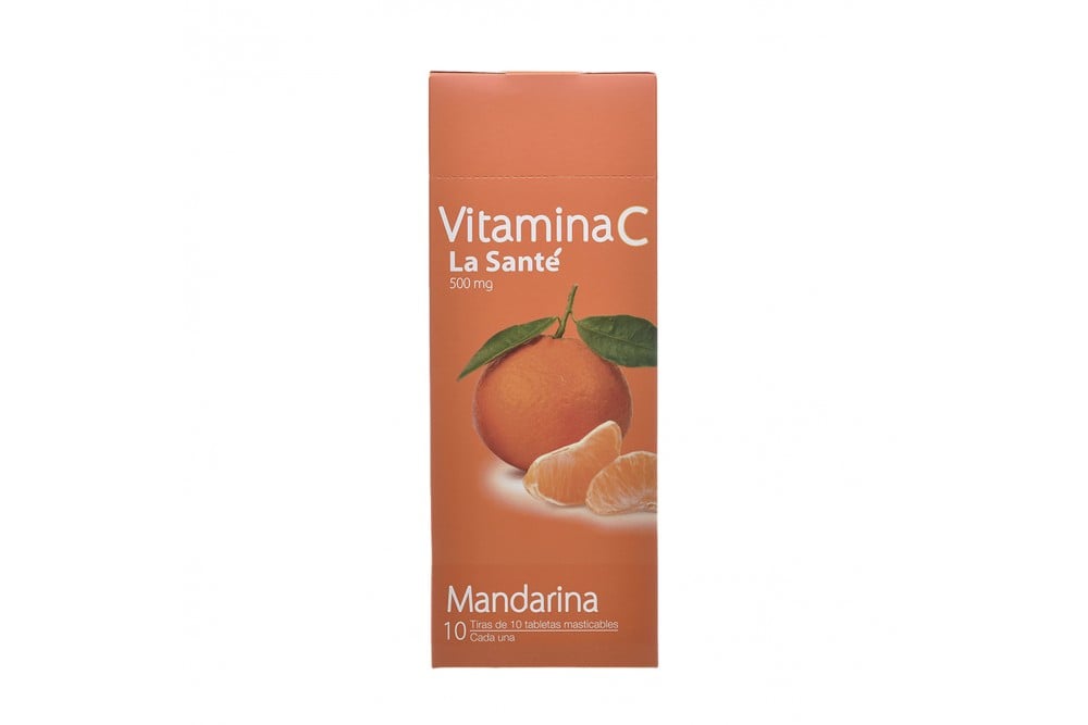 Vitamina C 500 Mg Sabor A Mandarina Con 10 Tiras De 10 Tabletas Masticables