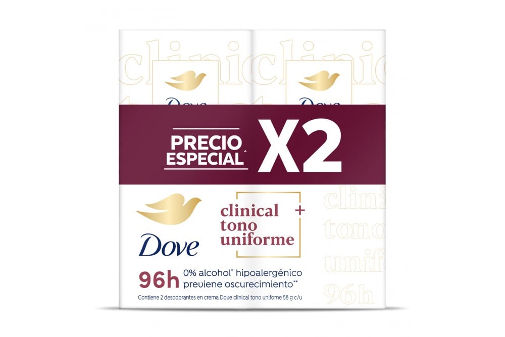 Antitranspirante Dove Clinical Tono Uniforme En Crema 2 Unds 58 G C/U