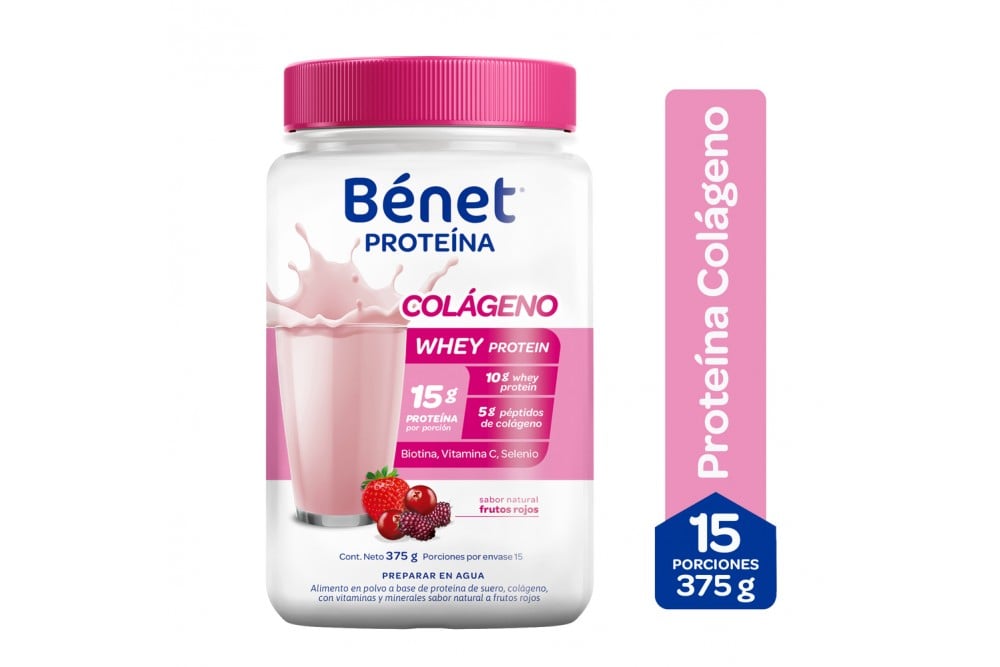 Alimento Bénet Proteina y Colageno Sabor Frutos Rojos 375 G