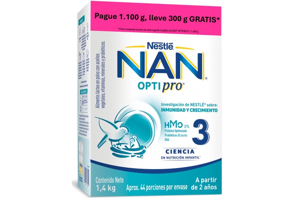 Oferta Alimento Lacteo Nan OptiPro Etapa 3 Con HMO Pague 1000 G Lleve 1400 G