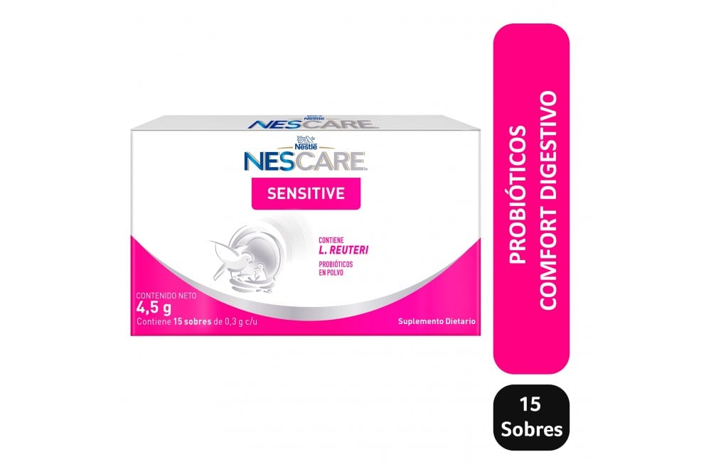Probióticos en polvo Nescare Sensitive Confort Digestivo 15 Sobre de 4,5 G C/U