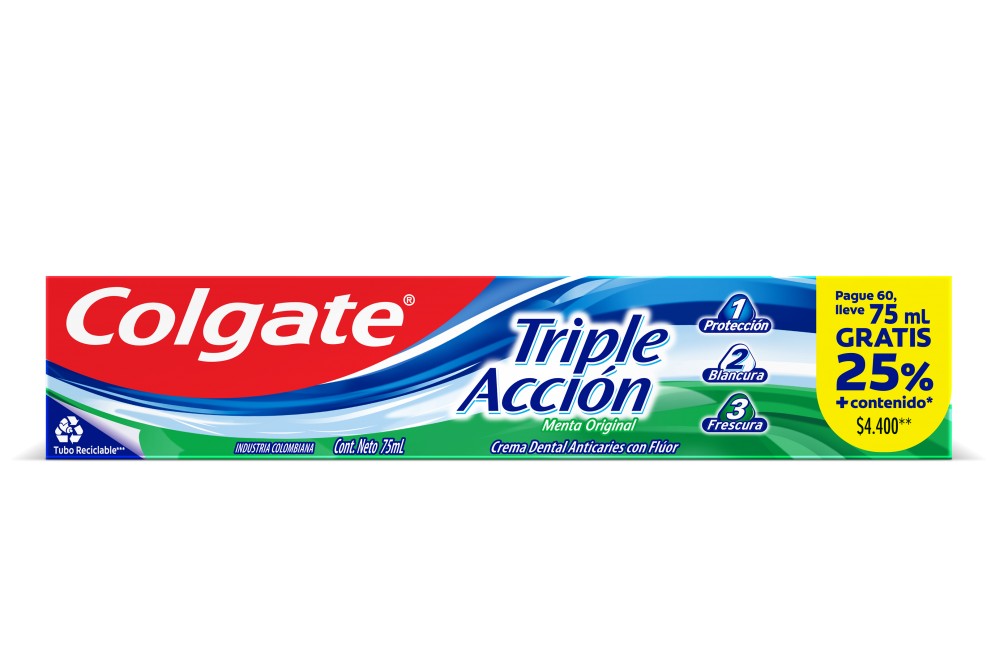 Oferta Crema Dental Colgate Triple Acción Pague 60 Lleve 75 Ml