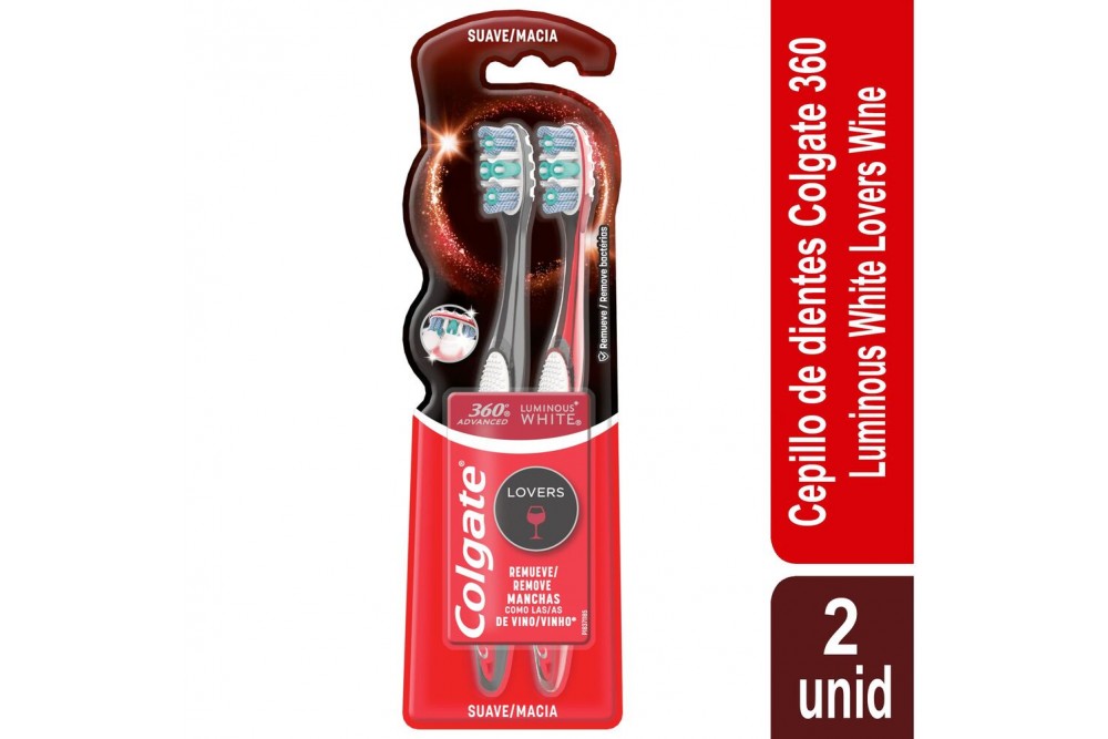 Oferta Cepillo Dental Colgate Luminous White Lover Wine Suave 2 Unds