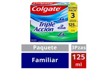 Oferta Crema Dental Colgate Triple Acción Sabor Menta 3 Unds De 125 Ml C/U