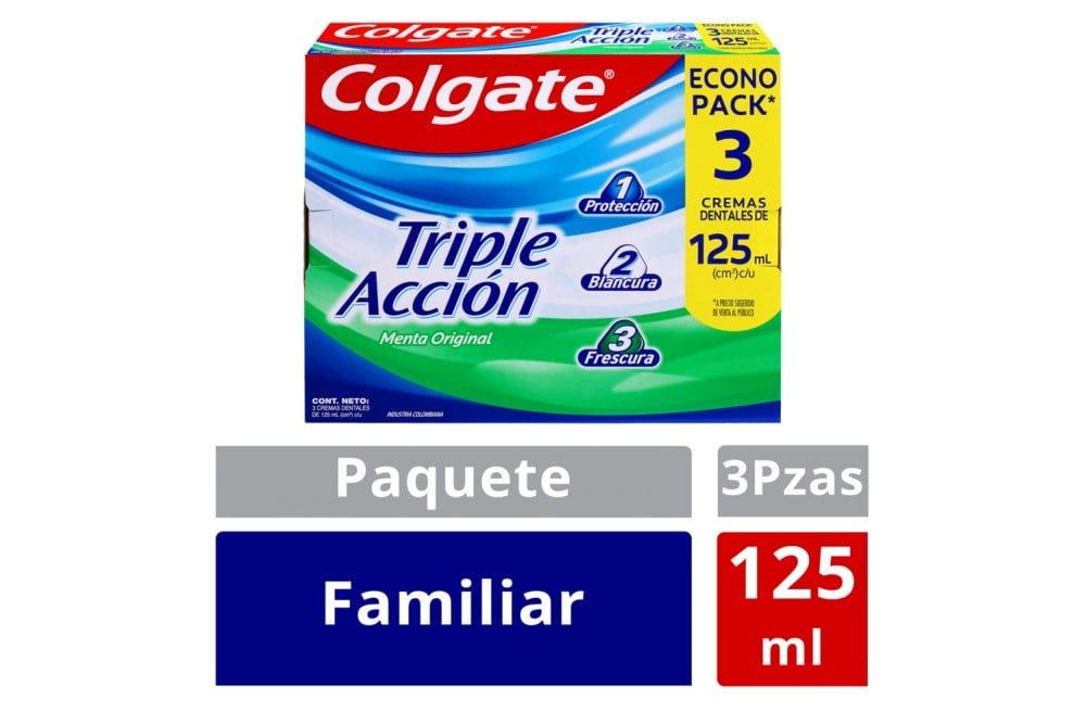 Oferta Crema Dental Colgate Triple Acción Sabor Menta 3 Unds De 125 Ml C/U