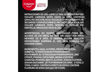 Oferta Enjuague Bucal Colgate Luminous White 500 Ml + Crema Dental Luminous White 75 Ml