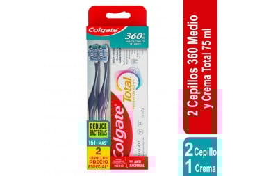 Oferta Cepillo Dental 360° Suave 2 Unds + Crema Dental Total Prevención Activa 75 Ml