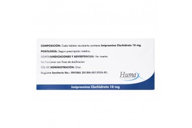 Imipramina Clorhidrato 10 Mg 20 Tabletas Recubiertas