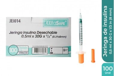 Jeringa Insulina Alfasafe 0,5 Ml X30G X1/3 In (8Mm) 100 Unds
