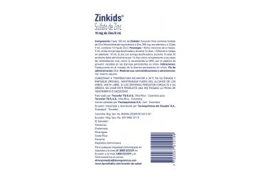 Sulfato de Zinc Zinkids 10Mg / 5Ml Sabor A Cereza 120 Ml