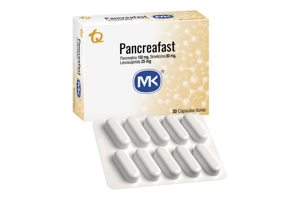 Pancreafast Pancreatina 150Mg Simeticona 80Mg Levosulpirida 25Mg 30 Cápsulas Duras