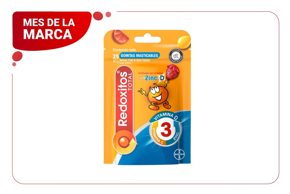 Gomitas Masticables Redoxitos total Sabor Naranja Fresa y Tropical 40 G