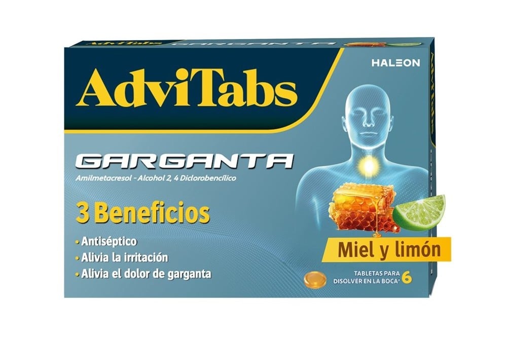AdviTabs Garganta sabor Miel y Limón 6 Tabletas para Disolver en la Boca