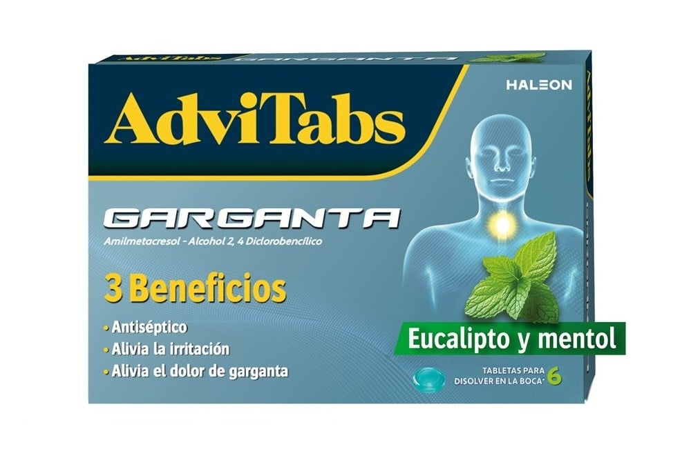 AdviTabs Garganta sabor Eucalipto y Mentol 6 Tabletas para Disolver en la Boca