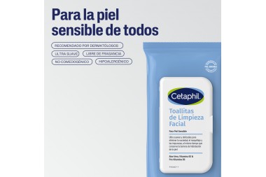 Toallas Húmedas Faciales Cetaphil Piel Sensible 25 Unds