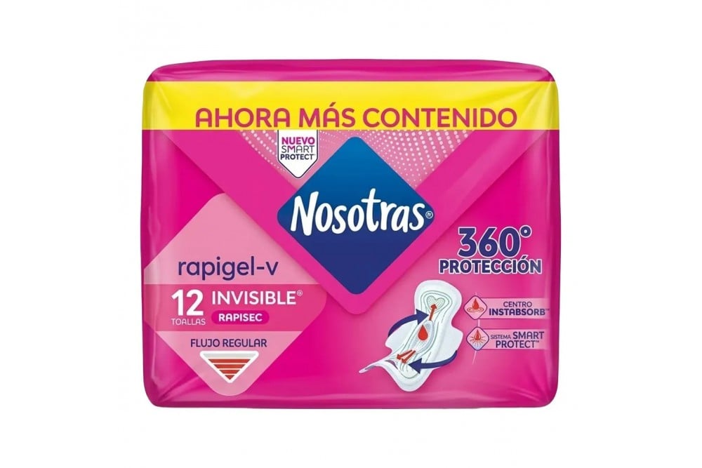Toallas Higiénicas Nosotras Invisible Rapigel 12 Unds