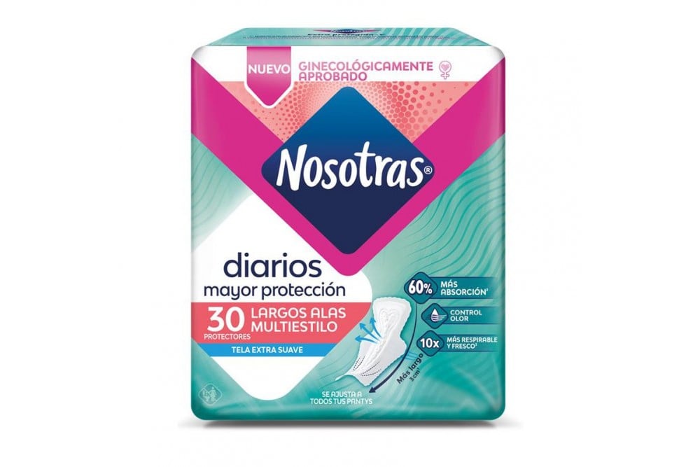 Protector Diarios Nosotras Largos Alas Multiestilo 30 Unds