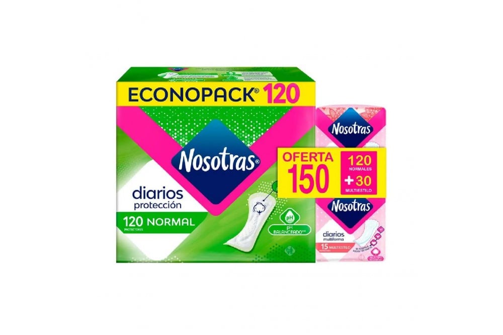 Oferta Protectores Diarios Nosotras Normal 120 Unds + 2 Protectores Diarios Multiestilo 15 Unds C/U